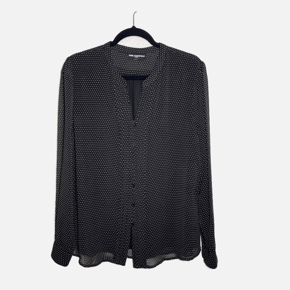 Karl Lagerfeld Black Dot-Print Long-Sleeve Blouse